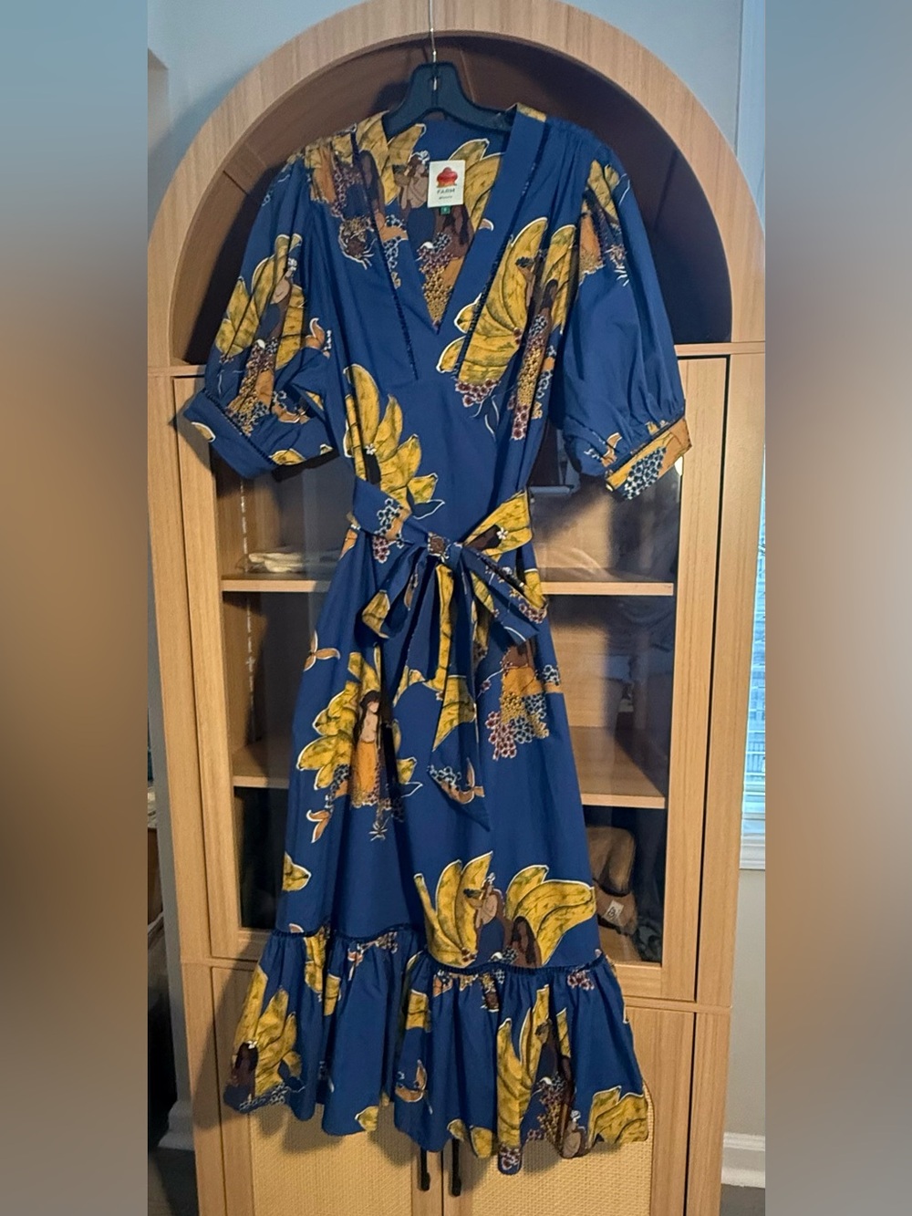 RARE FARM RIO Blue Floral Bananas 🍌 & Mermaids🧜🏼♀️ Midi Dress SIZE SMALL - Picture 2 of 12